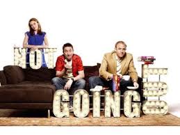 Lee, Lucy, in front of lighted signs Not Going Out