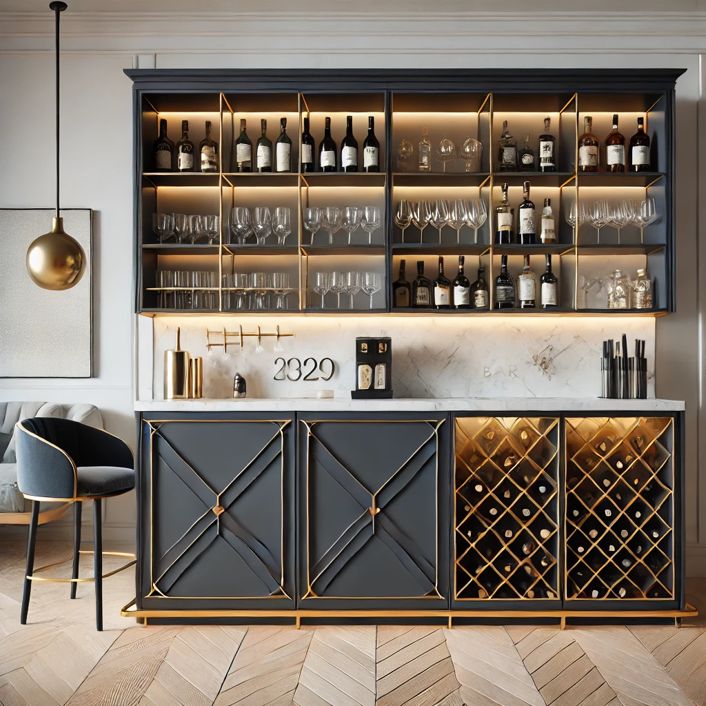 a bar cabinet with lots of wine