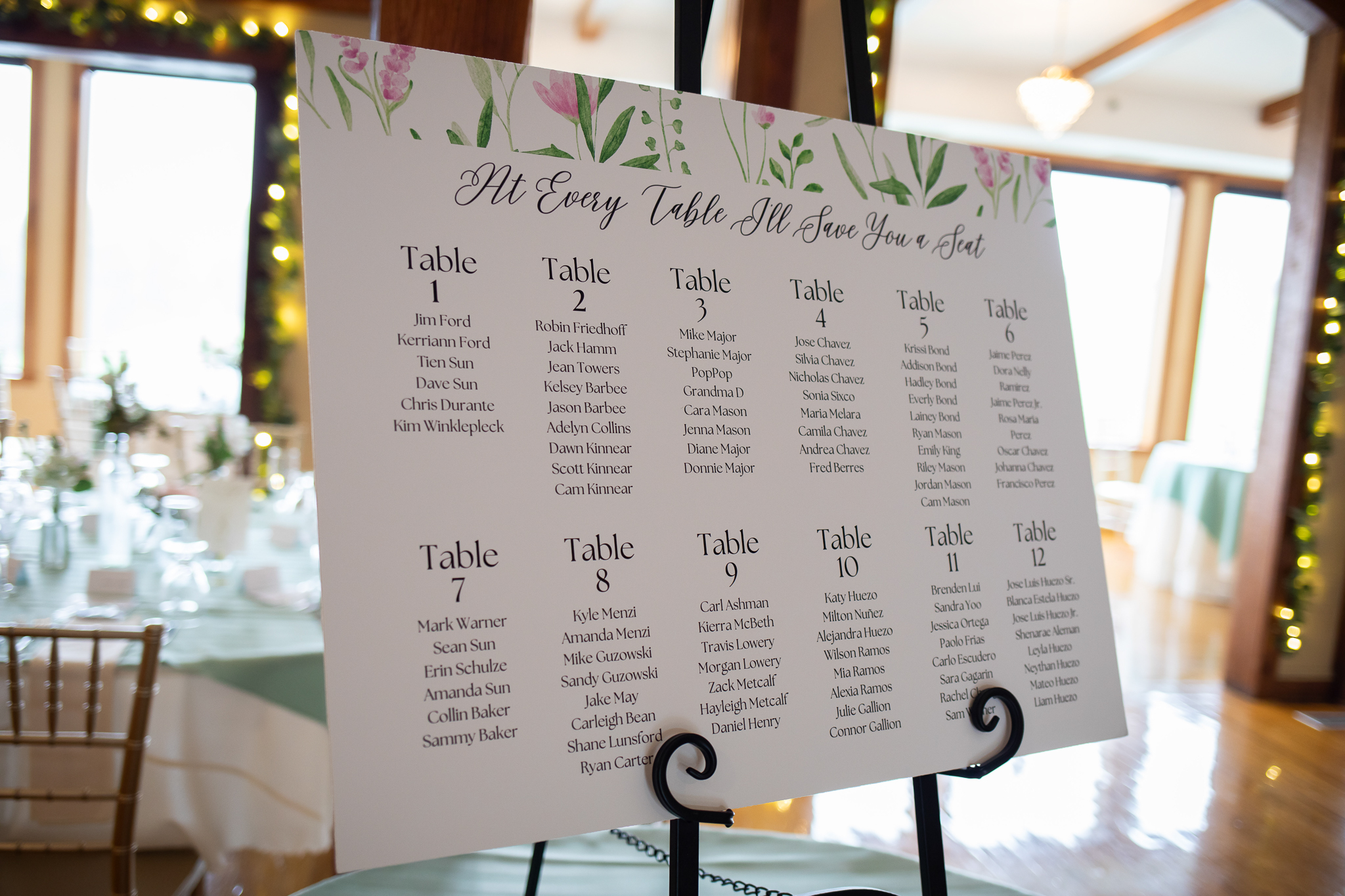 Wedding seating chart at Morningside Inn wedding venue in MARYLAND