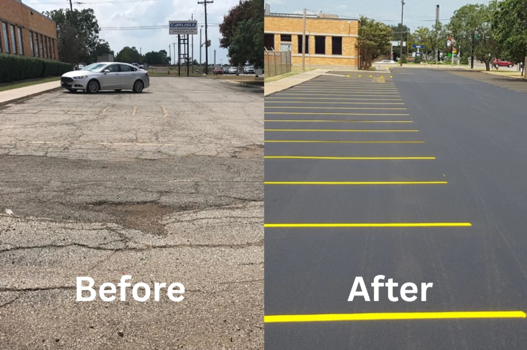 Freshly paved asphalt parking lot ready for traffic in the Midlands of South Carolina