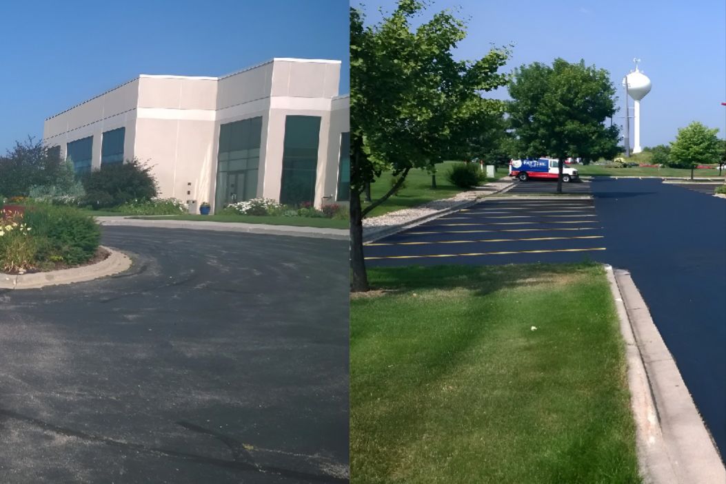 Freshly paved commercial parking lot extending asphalt lifespan