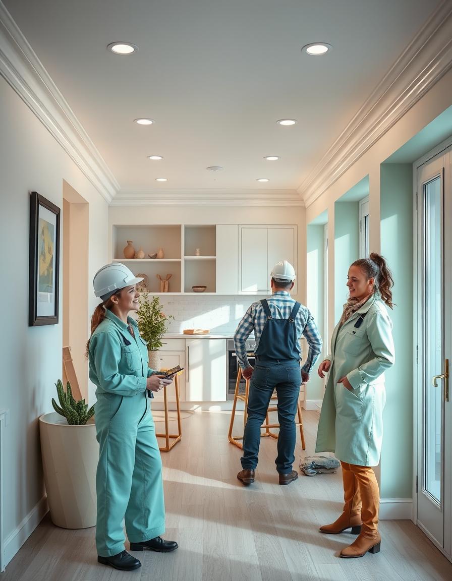 Contractors working in renovated home