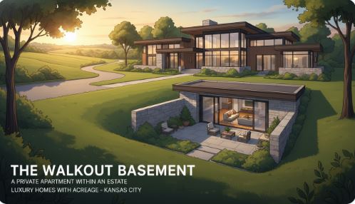 Walkout basement private apartment within a luxury multi-generational estate on acreage in Kansas City, Platte County Missouri
