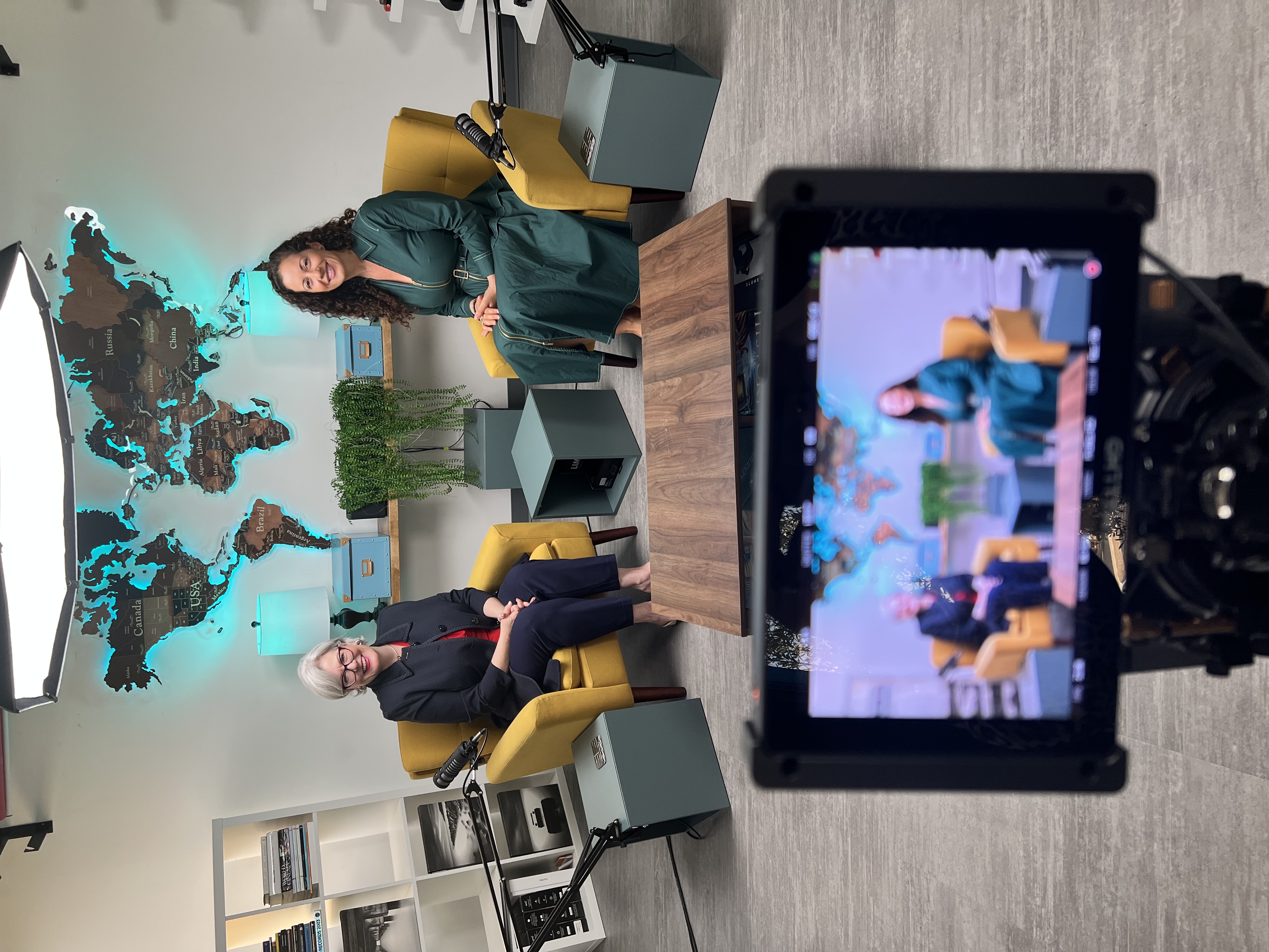 Two women podcast interview