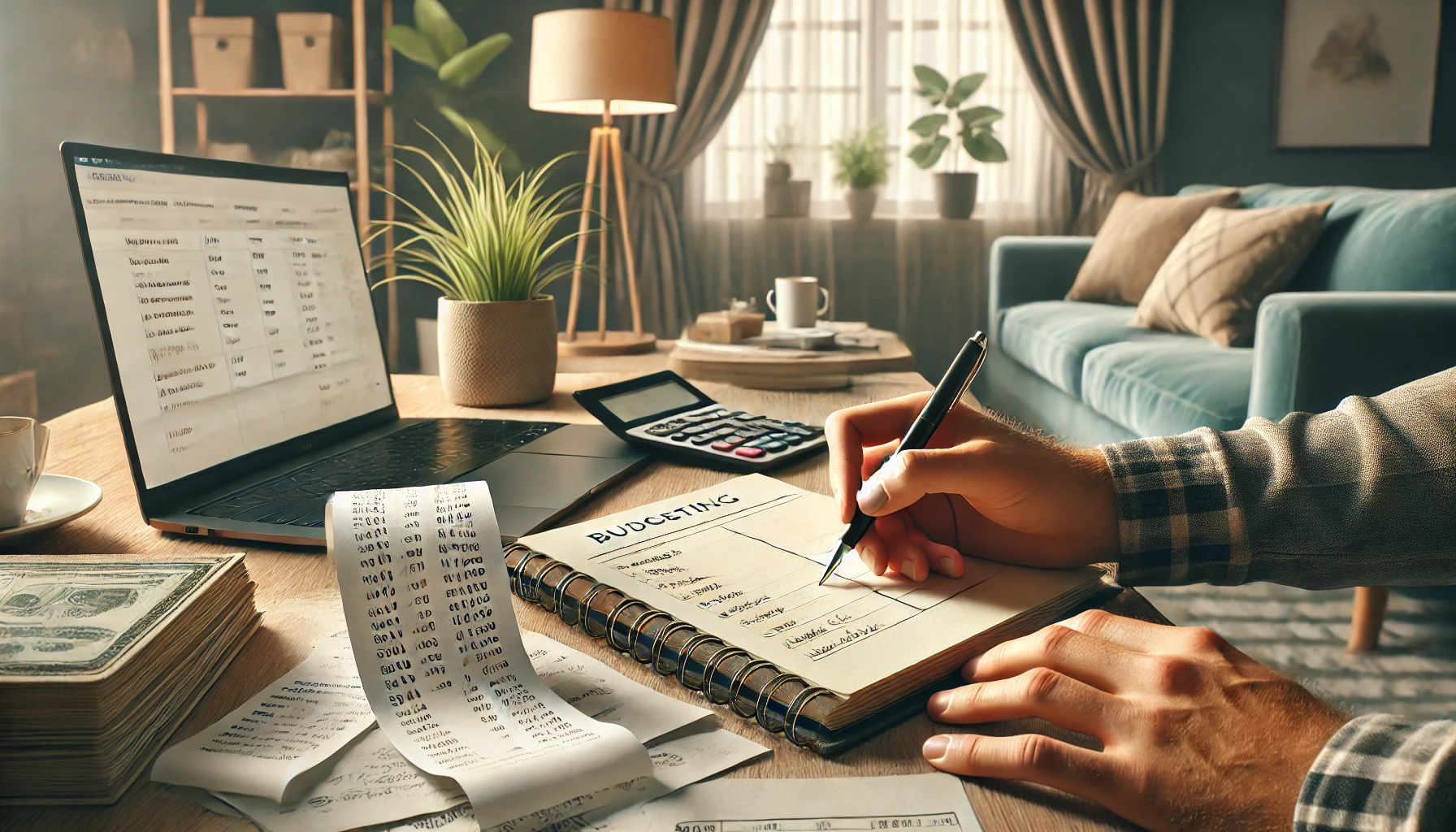 a hand holding a pen visible, writing in a notebook on a desk setup for budgeting home improvements. The cozy background remains intact, emphasizing planning and preparation. a hand holding a pen visible, writing in a notebook on a desk setup for budgeting home improvements. The cozy background remains intact, emphasizing planning and preparation.