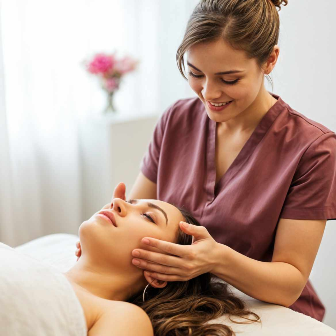 spa facial massage on client spa facial massage on client