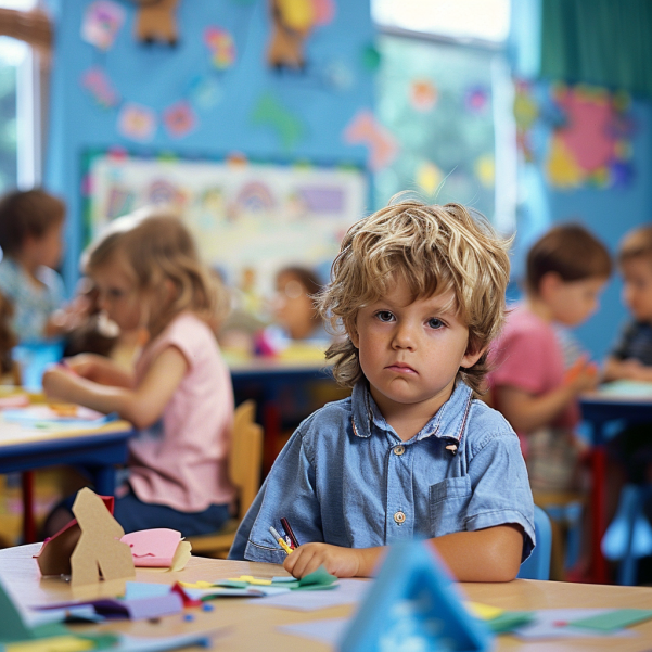 little boy sitting sadly