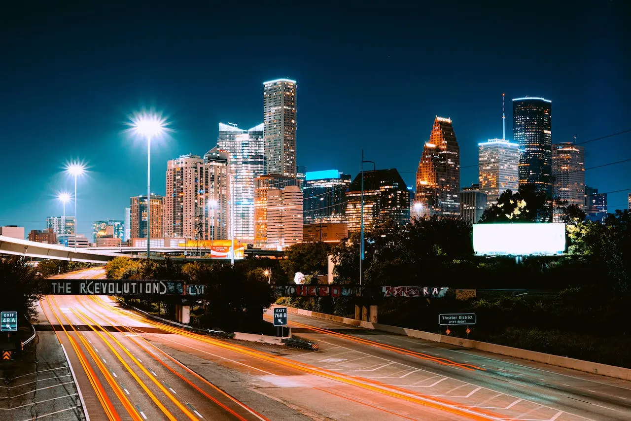 Lit up city at night