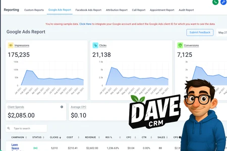 Data analytics dashboard with charts, graphs and reporting tools for tracking ROI and conversions