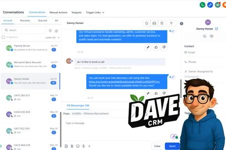 DaveCRM missed call text-back system