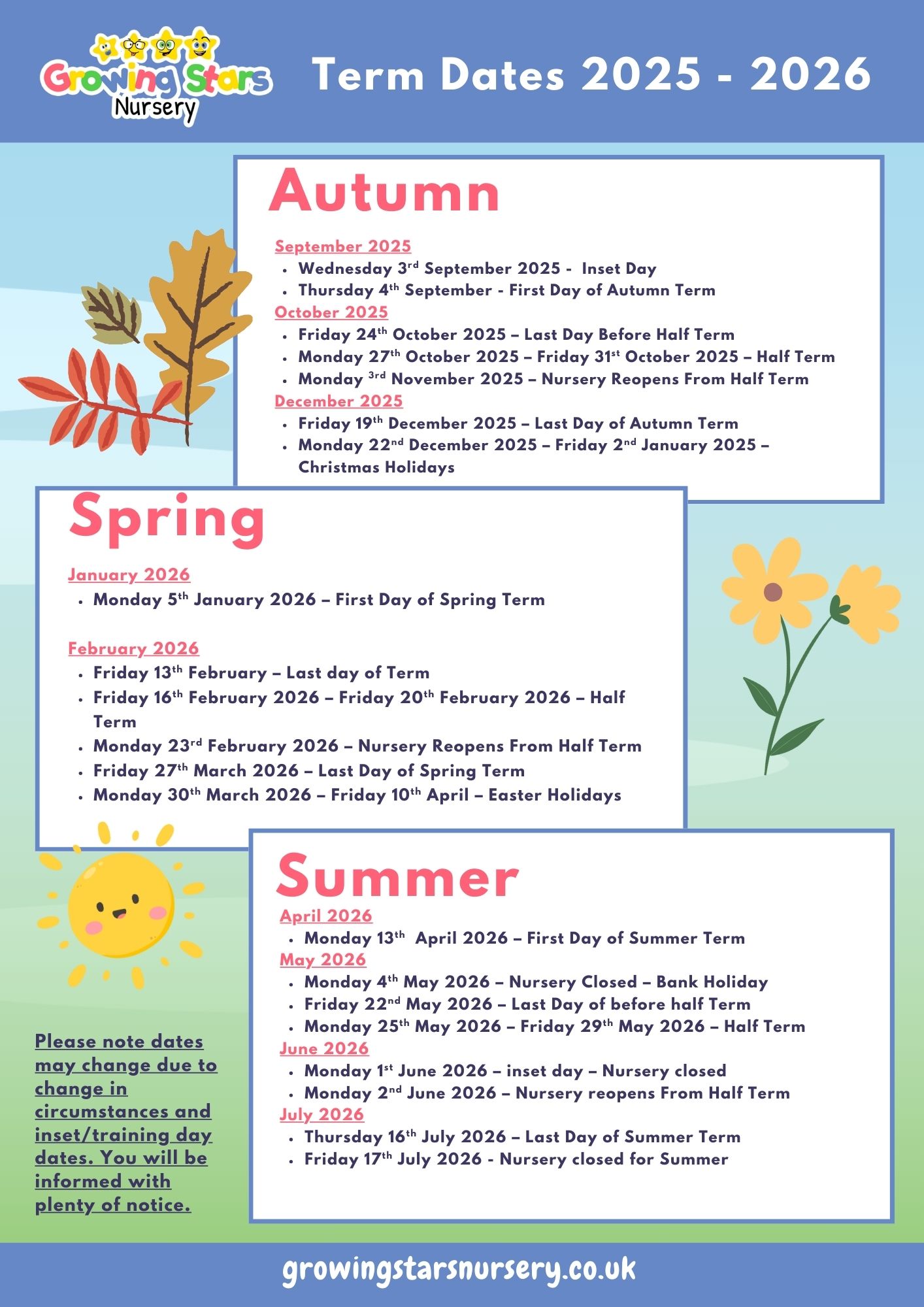 term dates growing stars