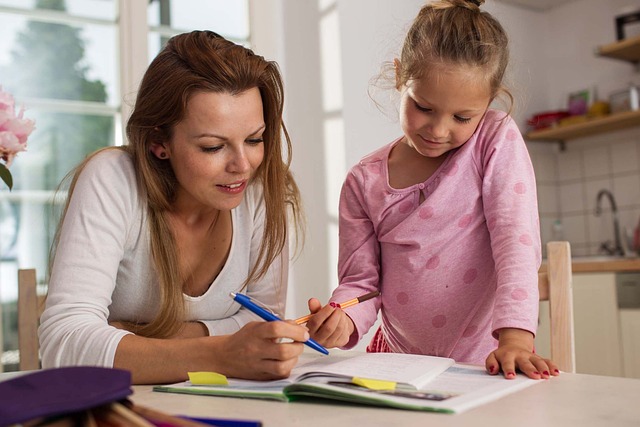 mom teaching daughter