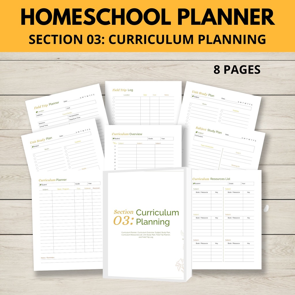 8 homeschool curriculum planning pages