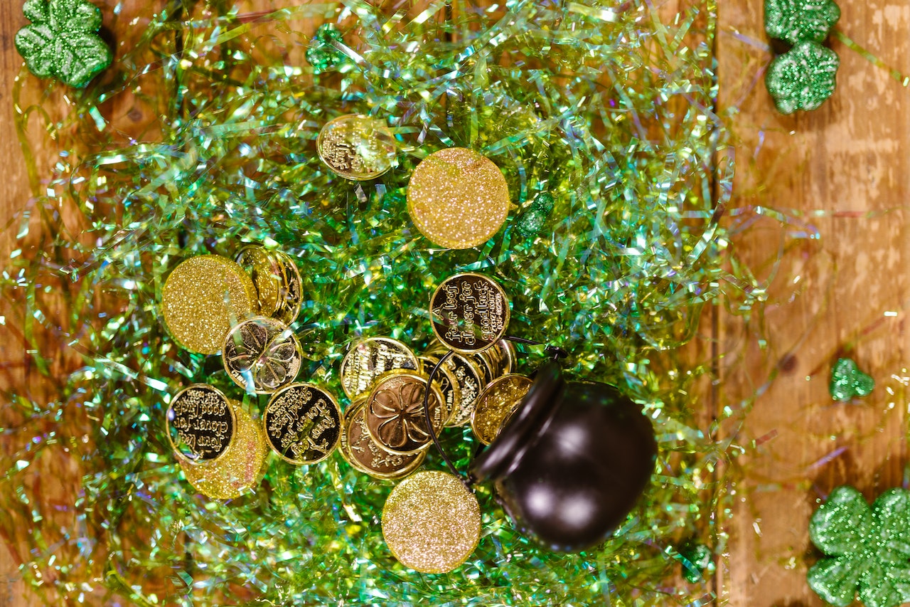 St. Patrick's Day gold coins and shamrocks