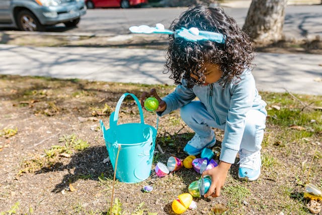 girl hunting for easter eggs