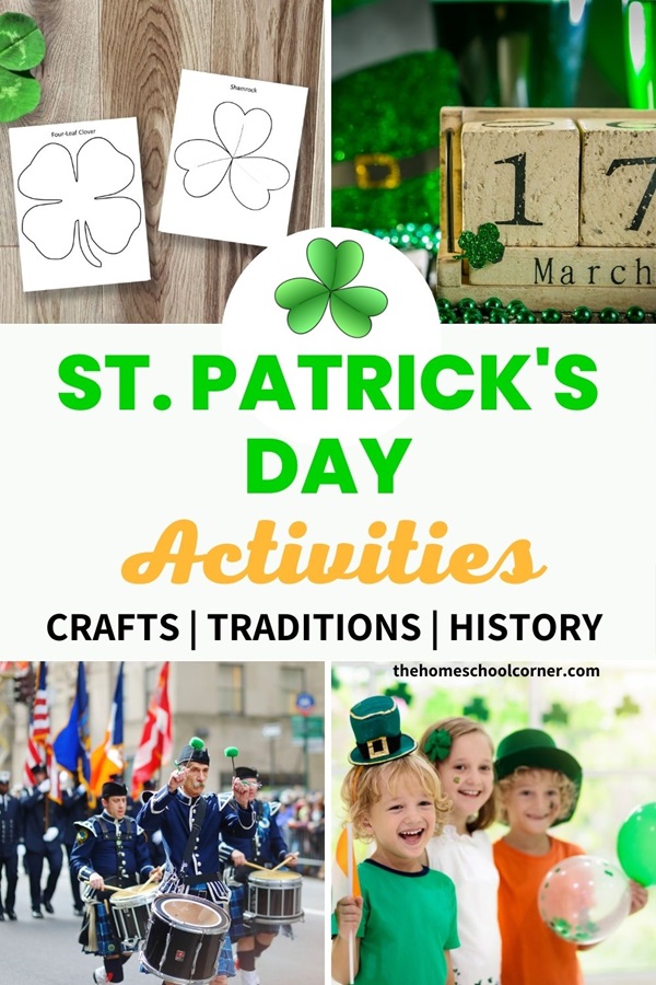 Pinterest pin highlights some St. Patrick's Day activities for kids