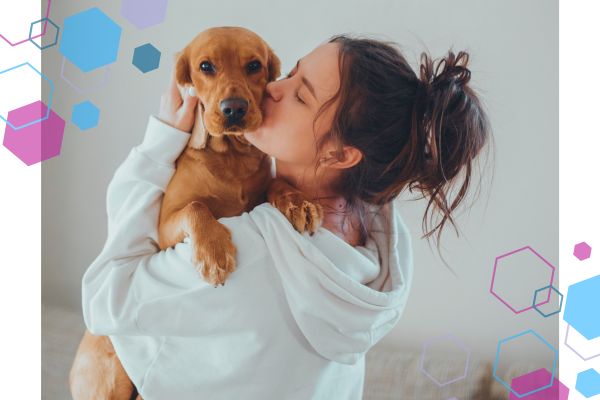 A woman cuddling her dog, the woman's back is to the camera and the dog is facing the camera. Cuddles, time with loved ones and physical touch all boost endorphins and are great in pregnancy and labour A woman cuddling her dog, the woman's back is to the camera and the dog is facing the camera. Cuddles, time with loved ones and physical touch all boost endorphins and are great in pregnancy and labour