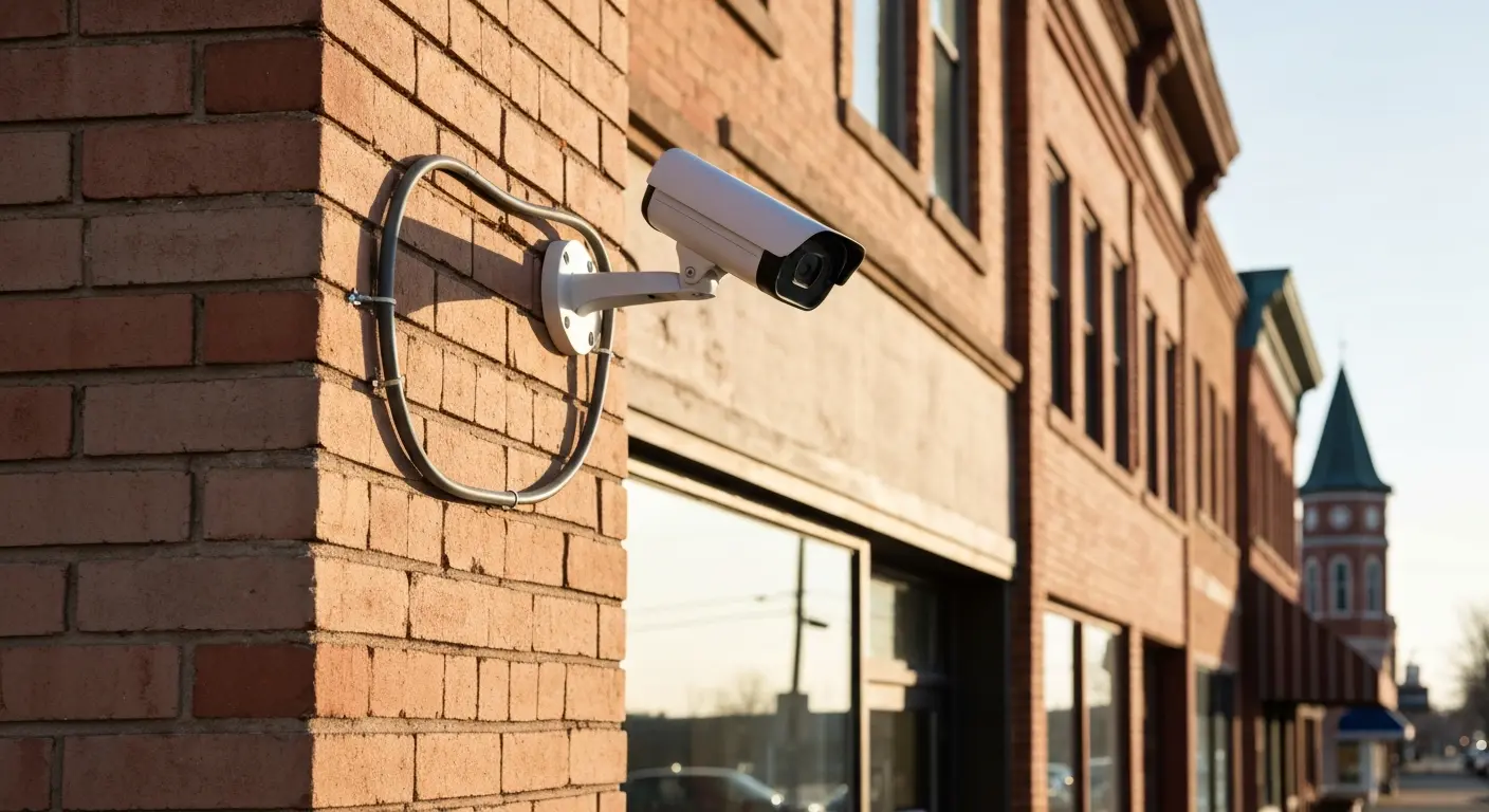 Security camera installation on commercial building