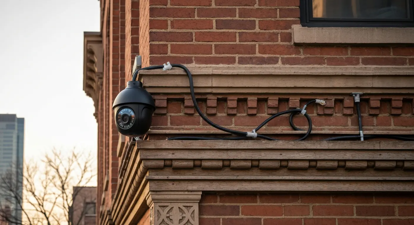 Security camera on building corner