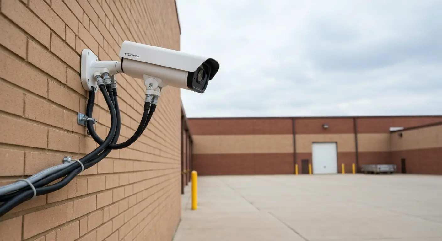 Security camera installation on commercial building