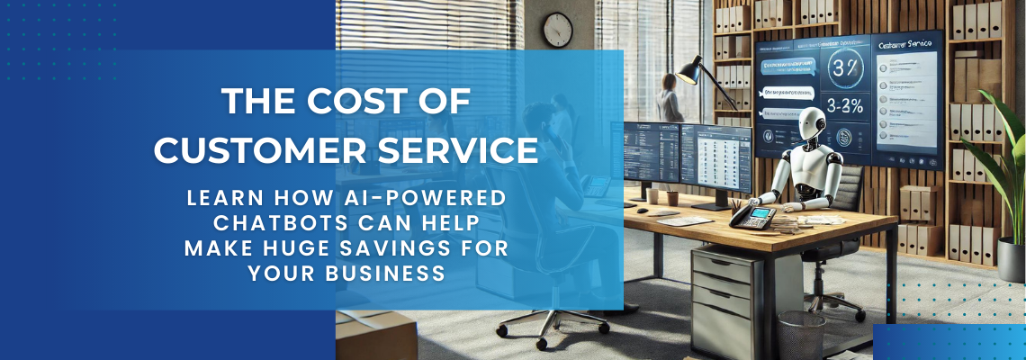 AI-powered chatbot assisting customer service agent in modern office, reducing operational costs for businesses.