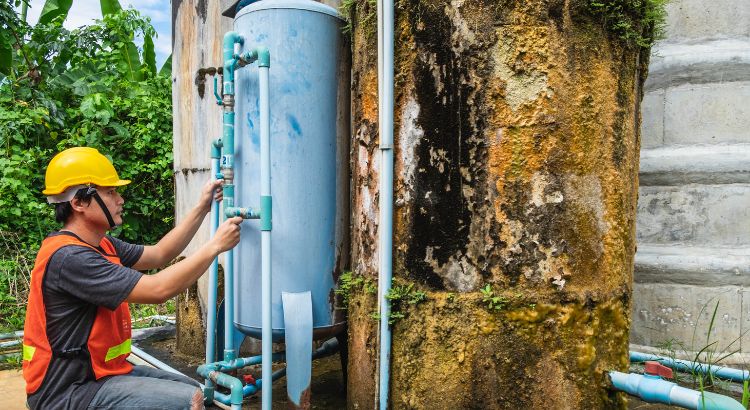 Plumber Repairing Water Tank and Water Filter. Plumber Repairing Water Tank and Water Filter.