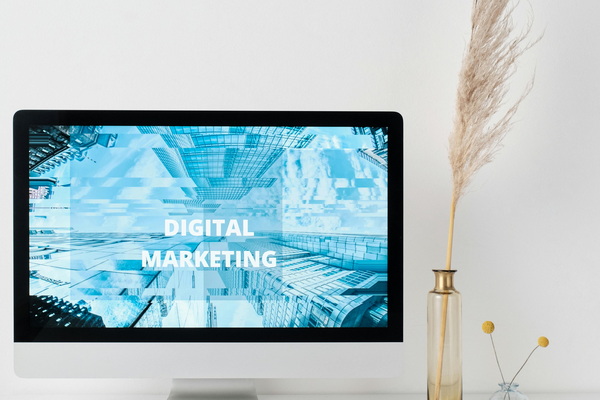 A computer monitor showing Digital Marketing