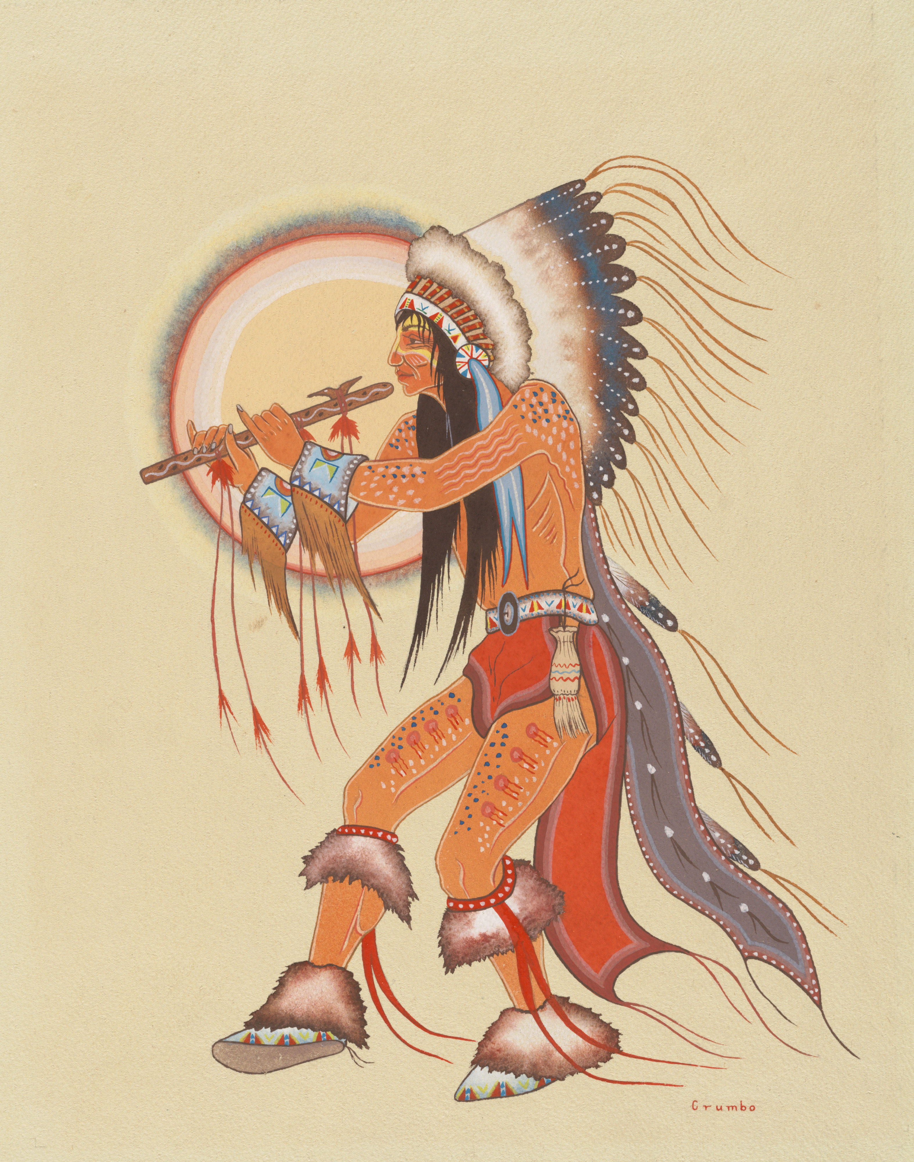 Bacone Style of Art-Woody Crumbo Flute player Bacone Style of Art-Woody Crumbo Flute player