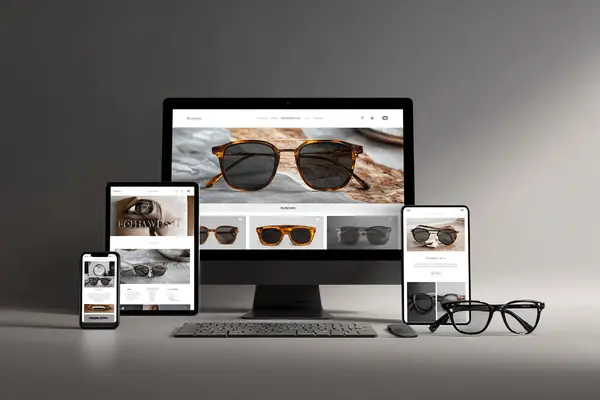 Mobile-optimized optical boutique website across multiple devices