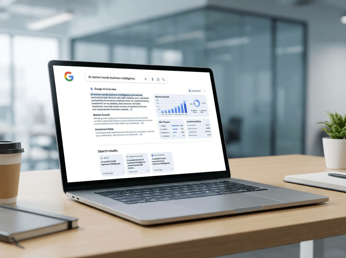 AI-powered search engine displaying business reputation information and reviews