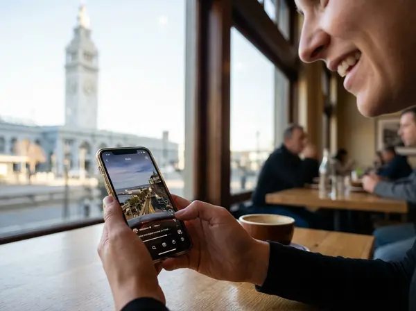 Business owner watching Instagram Reel demonstrating watch time engagement metrics Business owner watching Instagram Reel demonstrating watch time engagement metrics