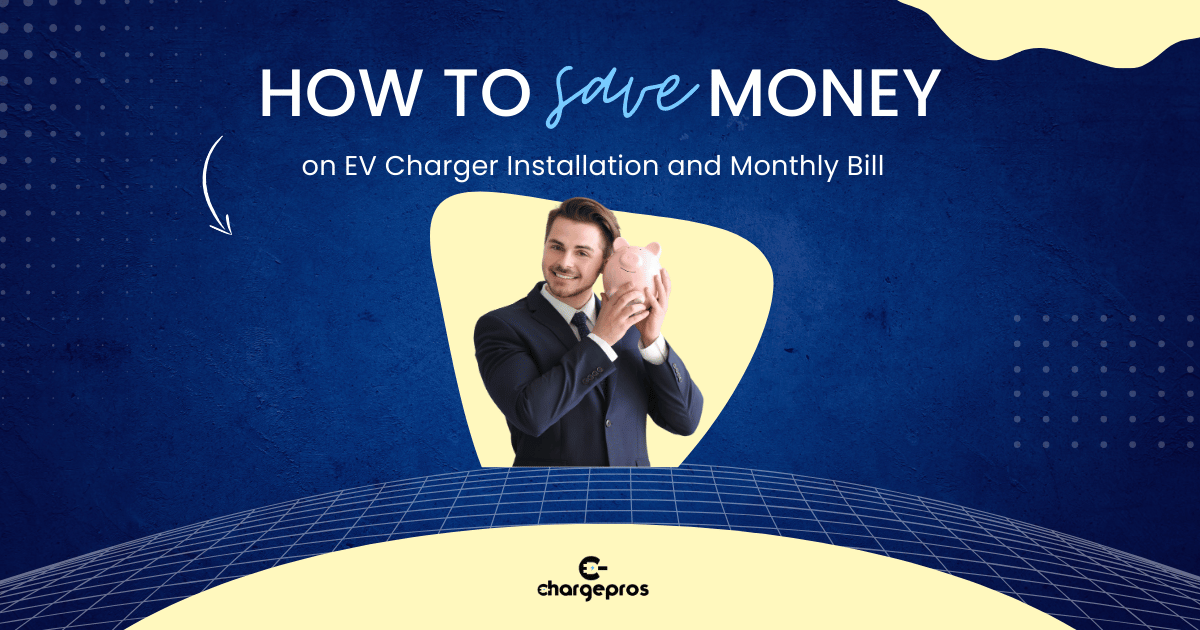 Graphic for The Chargepros Insider showing a piggy bank and text on how to save money on Florida EV charger installation and monthly utility bills