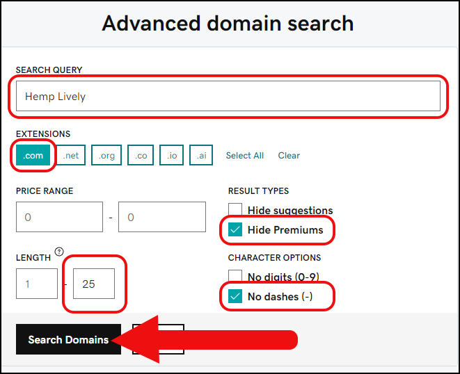 Godaddy advanced search what to fill in Godaddy advanced search what to fill in