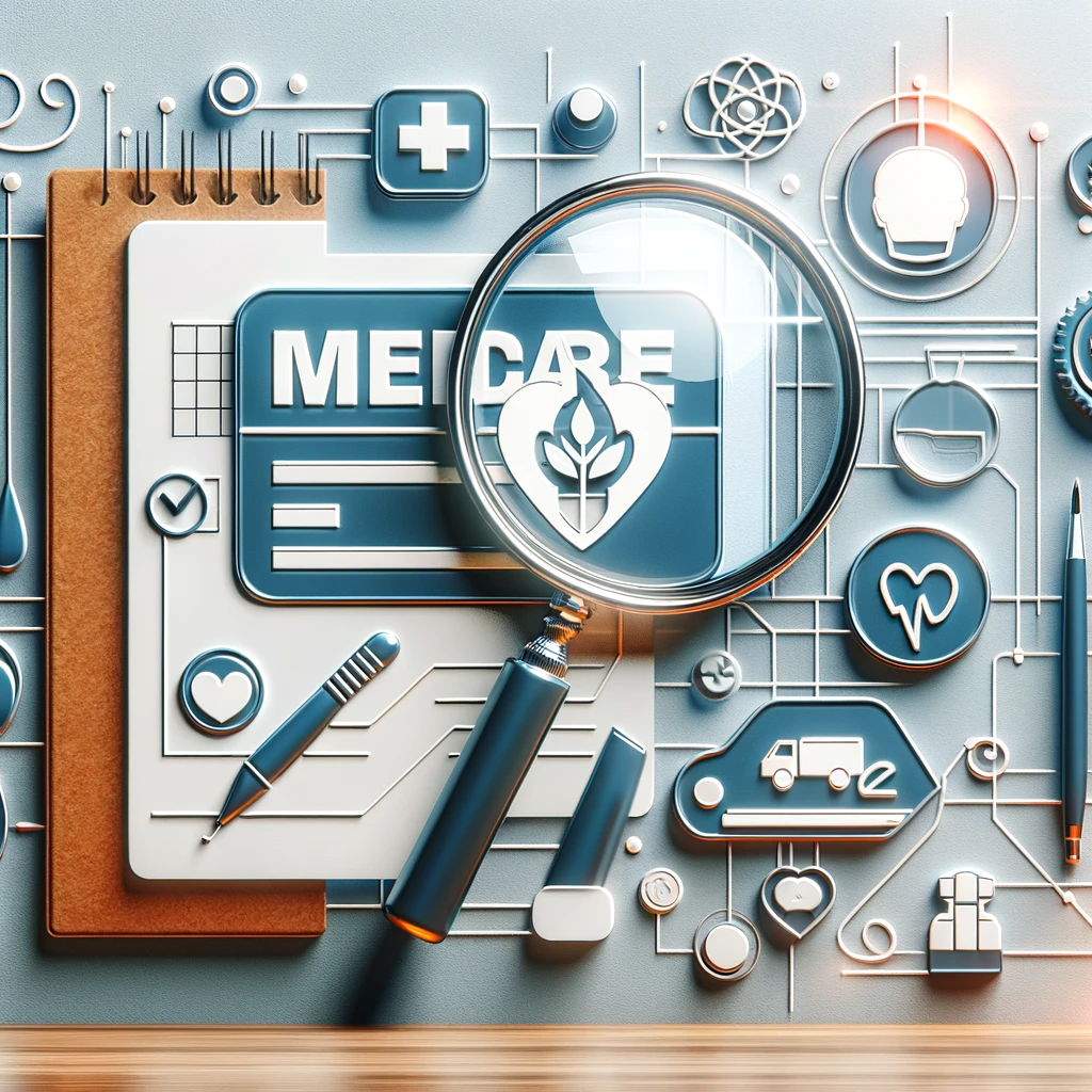 Cover image depicting a magnifying glass over a Medicare card, symbolizing the in-depth exploration of Medicare benefits.