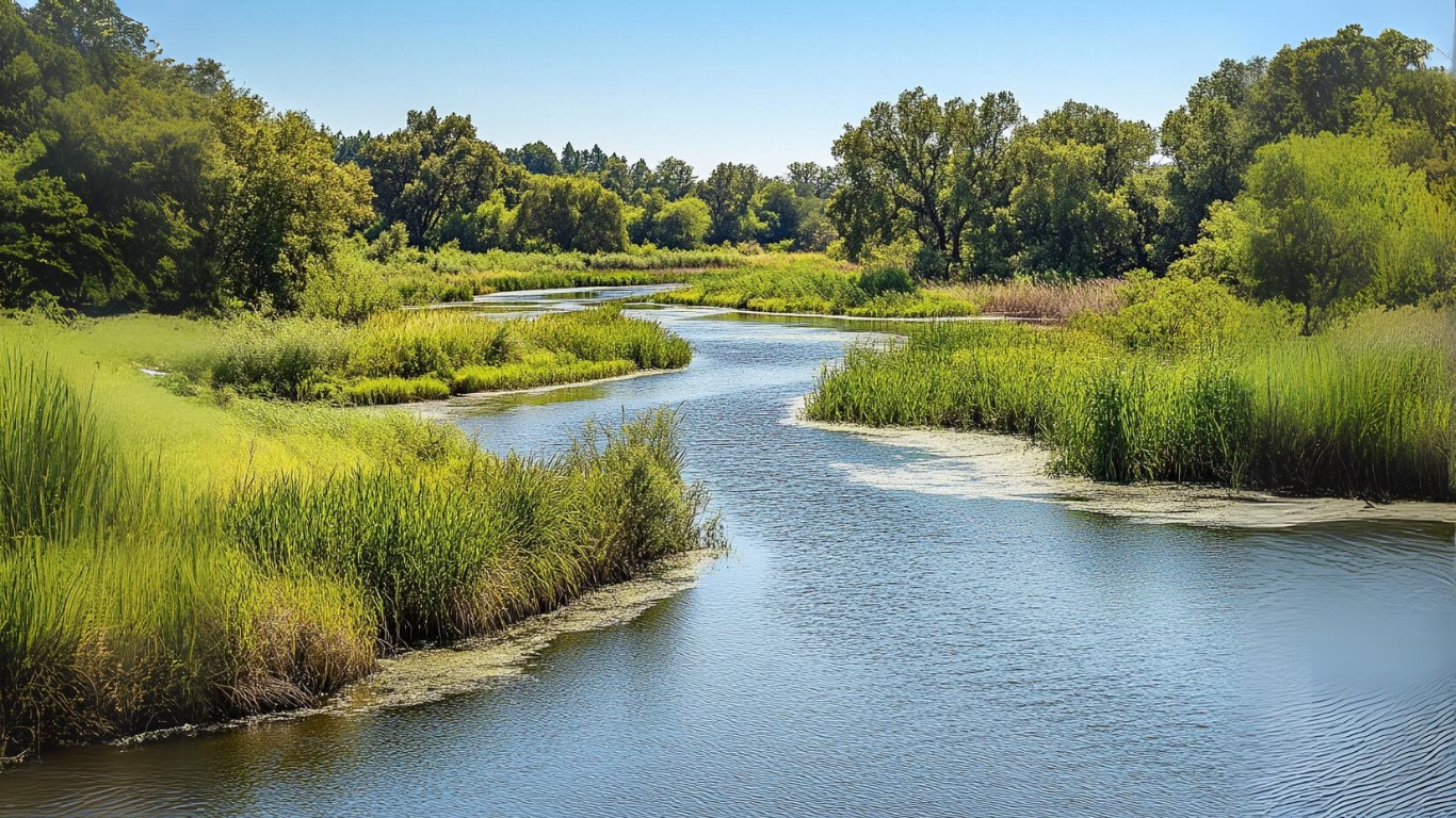 View of Sacramento’s American River Parkway showcasing wildlife protection efforts. Focus on conserving Elderberry plants for endangered species, water management to sustain the ecosystem, and volunteers preserving native habitats while balancing urban development. View of Sacramento’s American River Parkway showcasing wildlife protection efforts. Focus on conserving Elderberry plants for endangered species, water management to sustain the ecosystem, and volunteers preserving native habitats while balancing urban development.