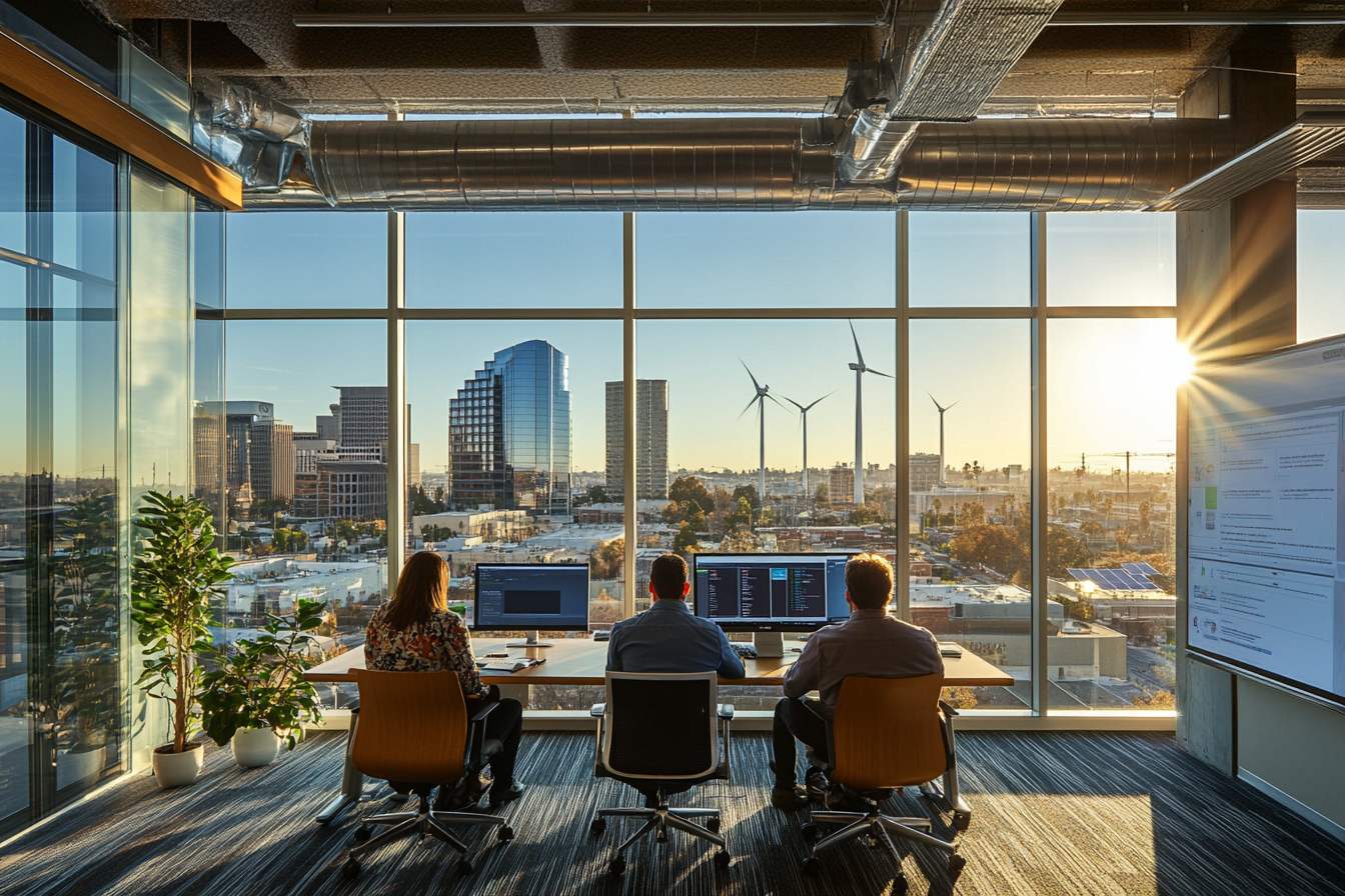 A modern office with a marketing team collaborating on digital strategies, set against Sacramento’s skyline with solar panels and wind turbines. HivePowered branding reflects sustainable, growth-driven marketing solutions. A modern office with a marketing team collaborating on digital strategies, set against Sacramento’s skyline with solar panels and wind turbines. HivePowered branding reflects sustainable, growth-driven marketing solutions.