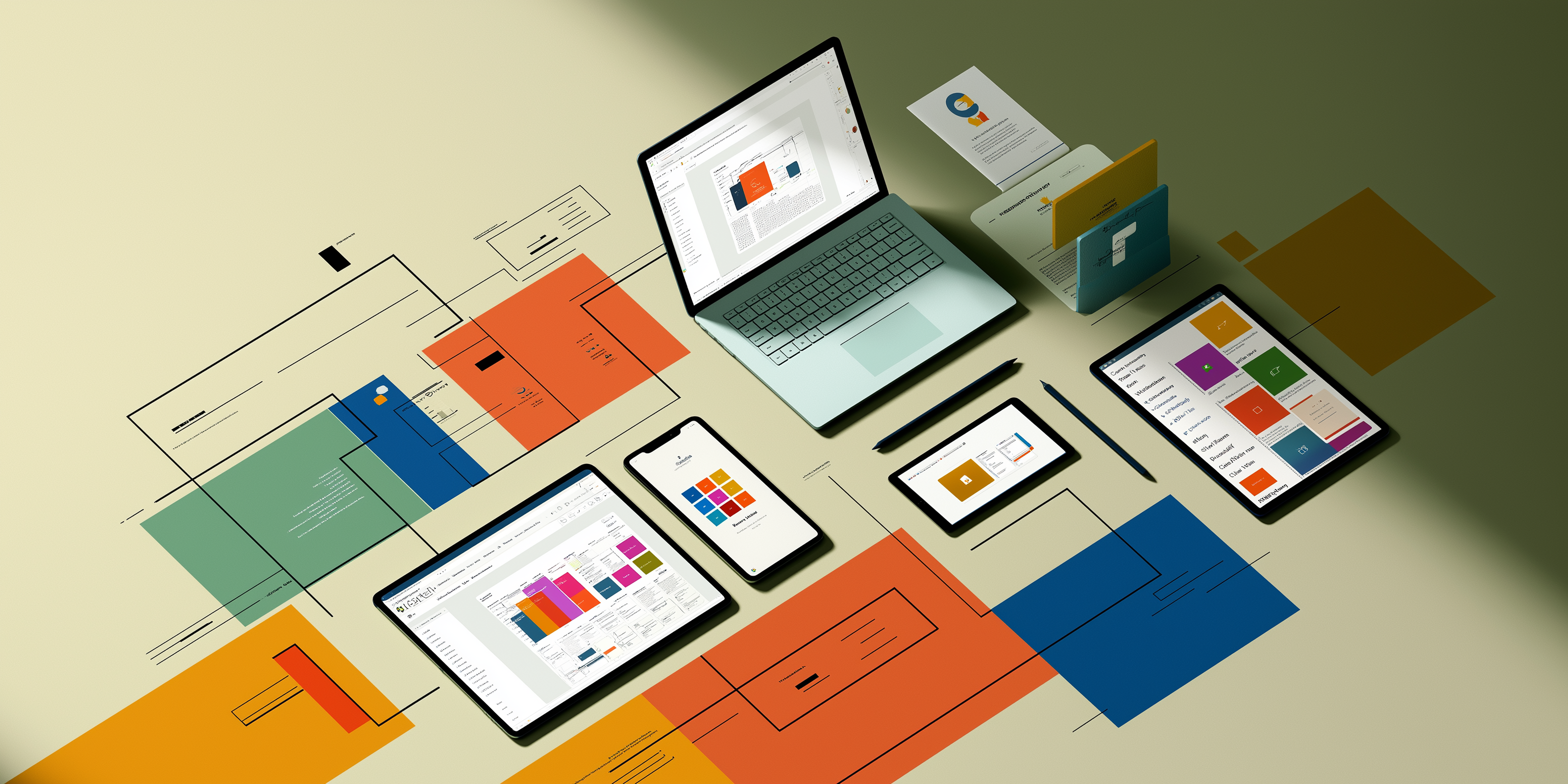 Digital workspace showcasing multiple Microsoft applications displayed on various devices including a laptop, tablet, and smartphone, arranged over a colorful, abstract background. Digital workspace showcasing multiple Microsoft applications displayed on various devices including a laptop, tablet, and smartphone, arranged over a colorful, abstract background.