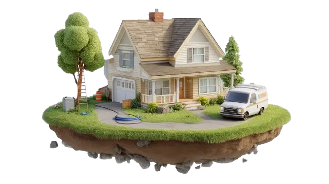 3D floating house illustration