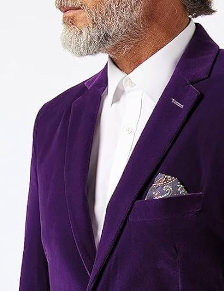 A purple velvet smoking jacket with the wrong type of lapel, a notch instead of a peak or shawl A purple velvet smoking jacket with the wrong type of lapel, a notch instead of a peak or shawl