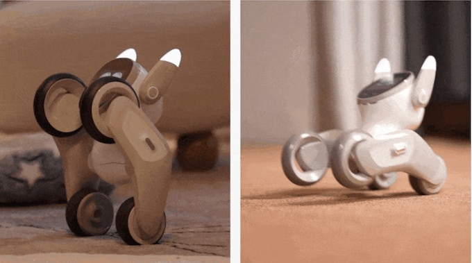 Two images of a robot pet.