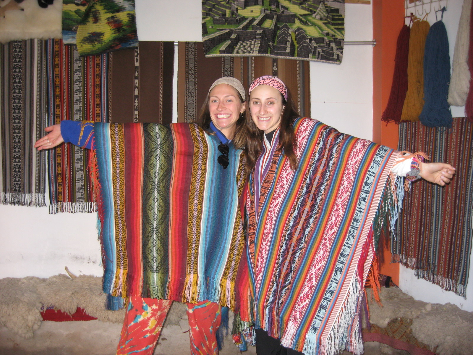 2 people waring ponchos in Peru