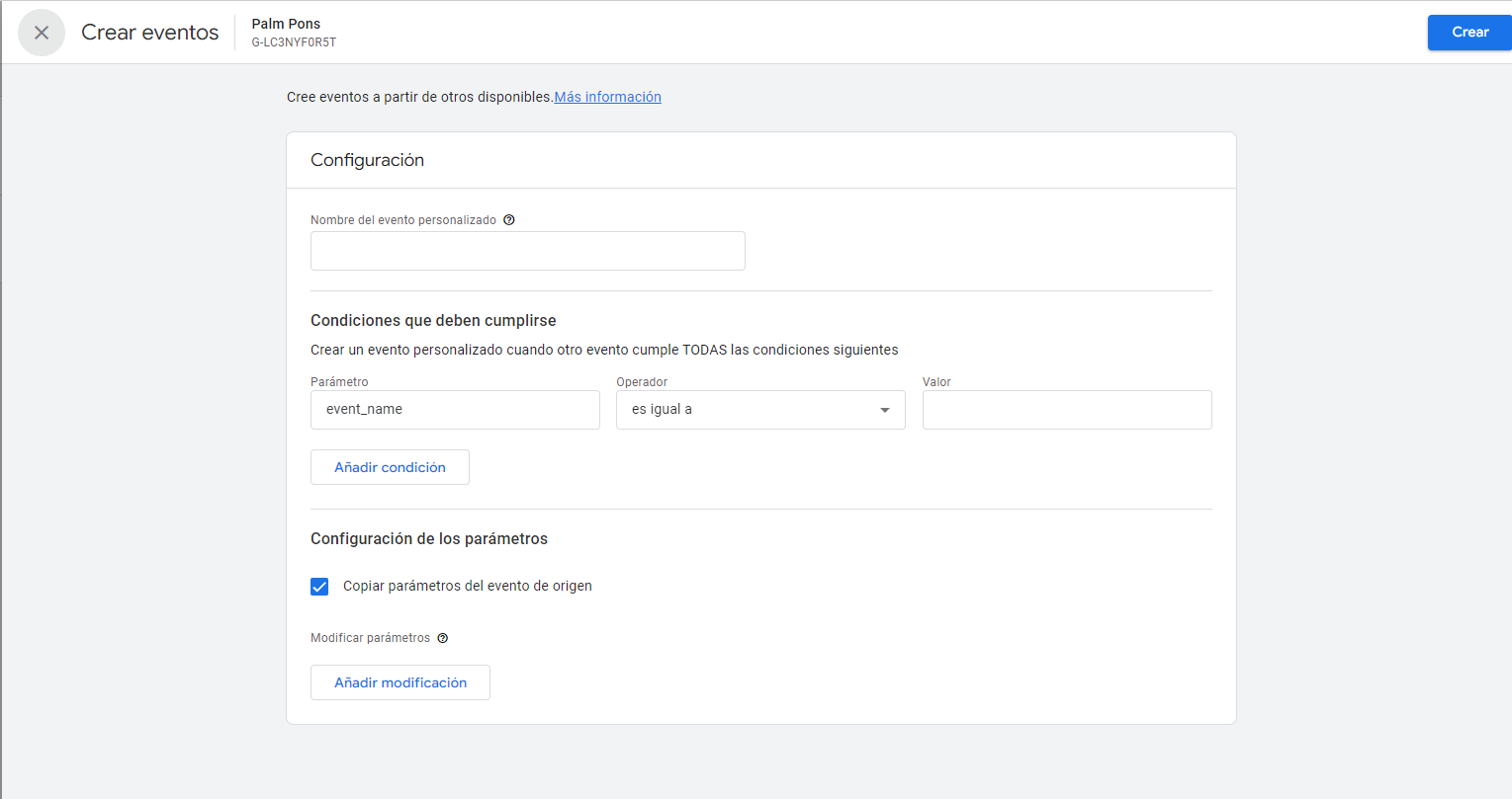 Set up de info for you new event in Google Analytics 4