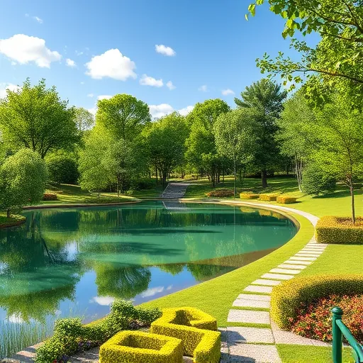 Remodeled landscape in Lake Artemesia Natural Area showcasing vibrant foliage and natural paths without people.