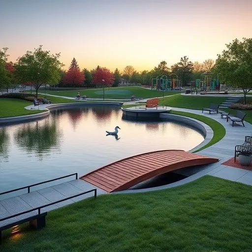 Completed remodeling of University Hills Duck Pond Park featuring serene landscapes and modern designs.