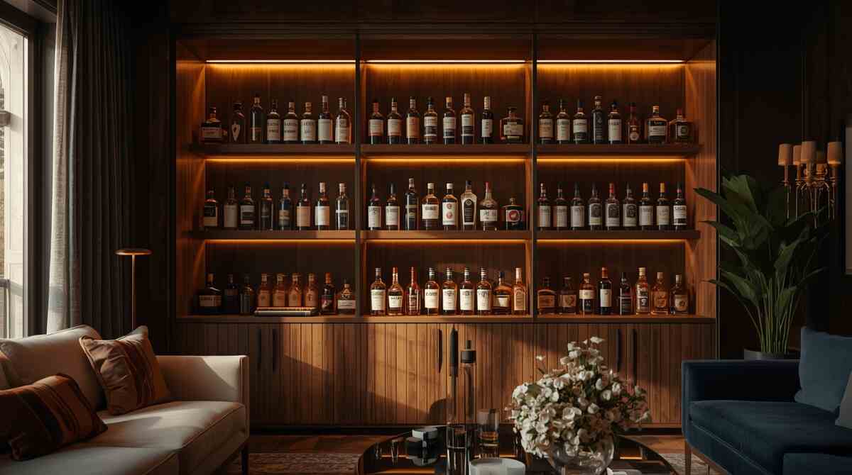 liquor-storage-tips-using-modern-bar-cart-with-closed-shelves