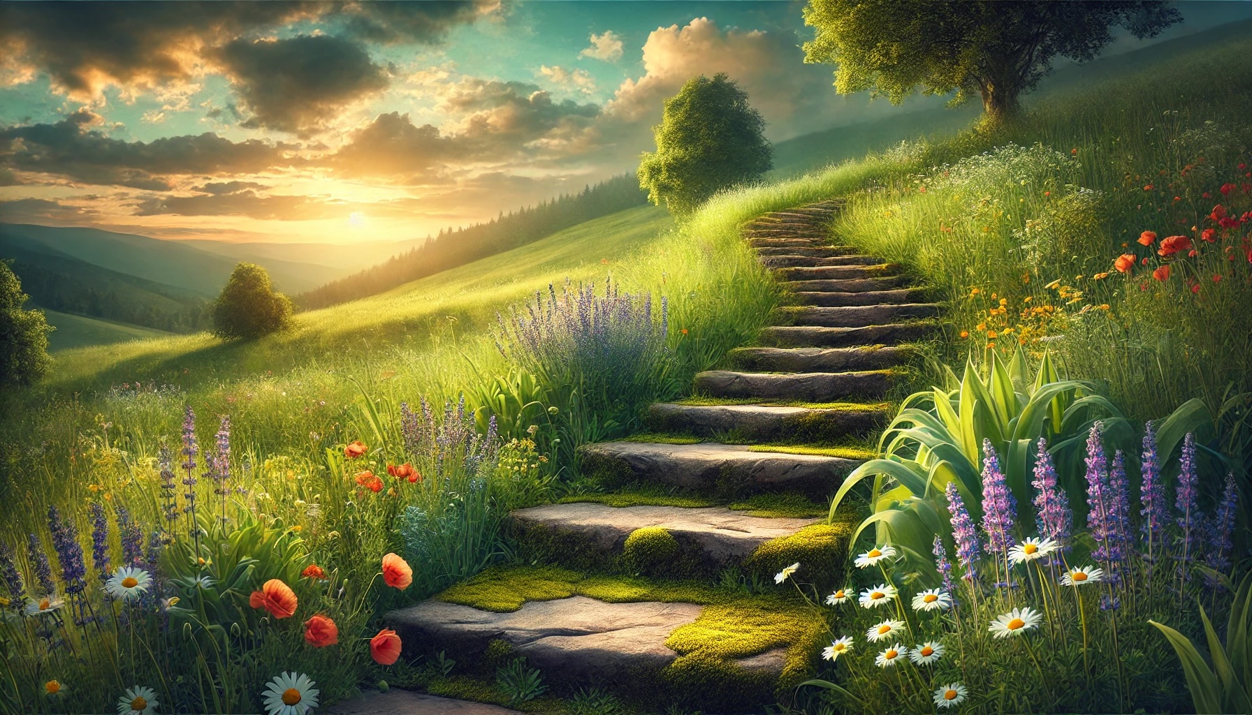 steps in a meadow leading to sky steps in a meadow leading to sky
