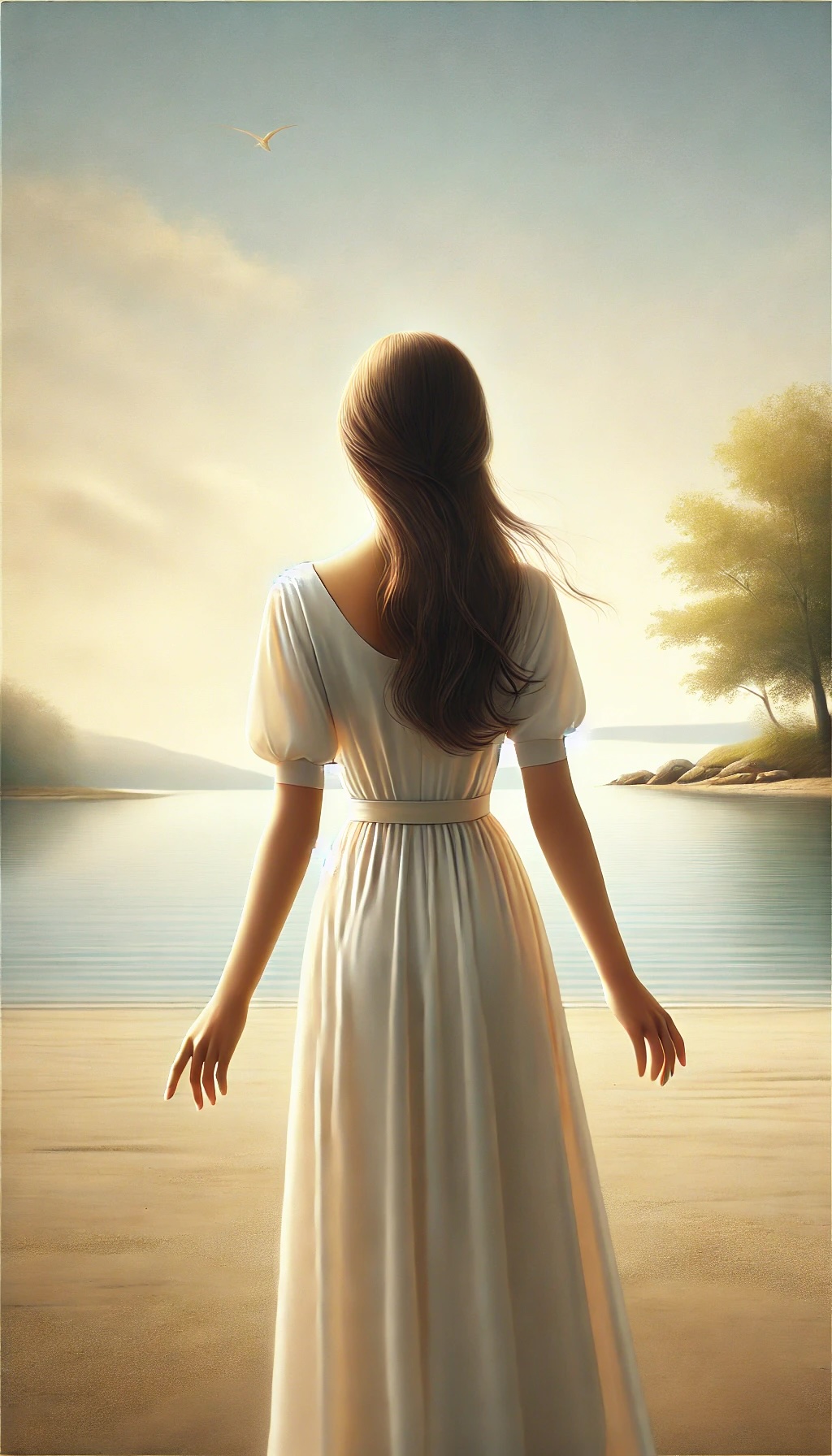 Woman facing away with arms outstreched 
