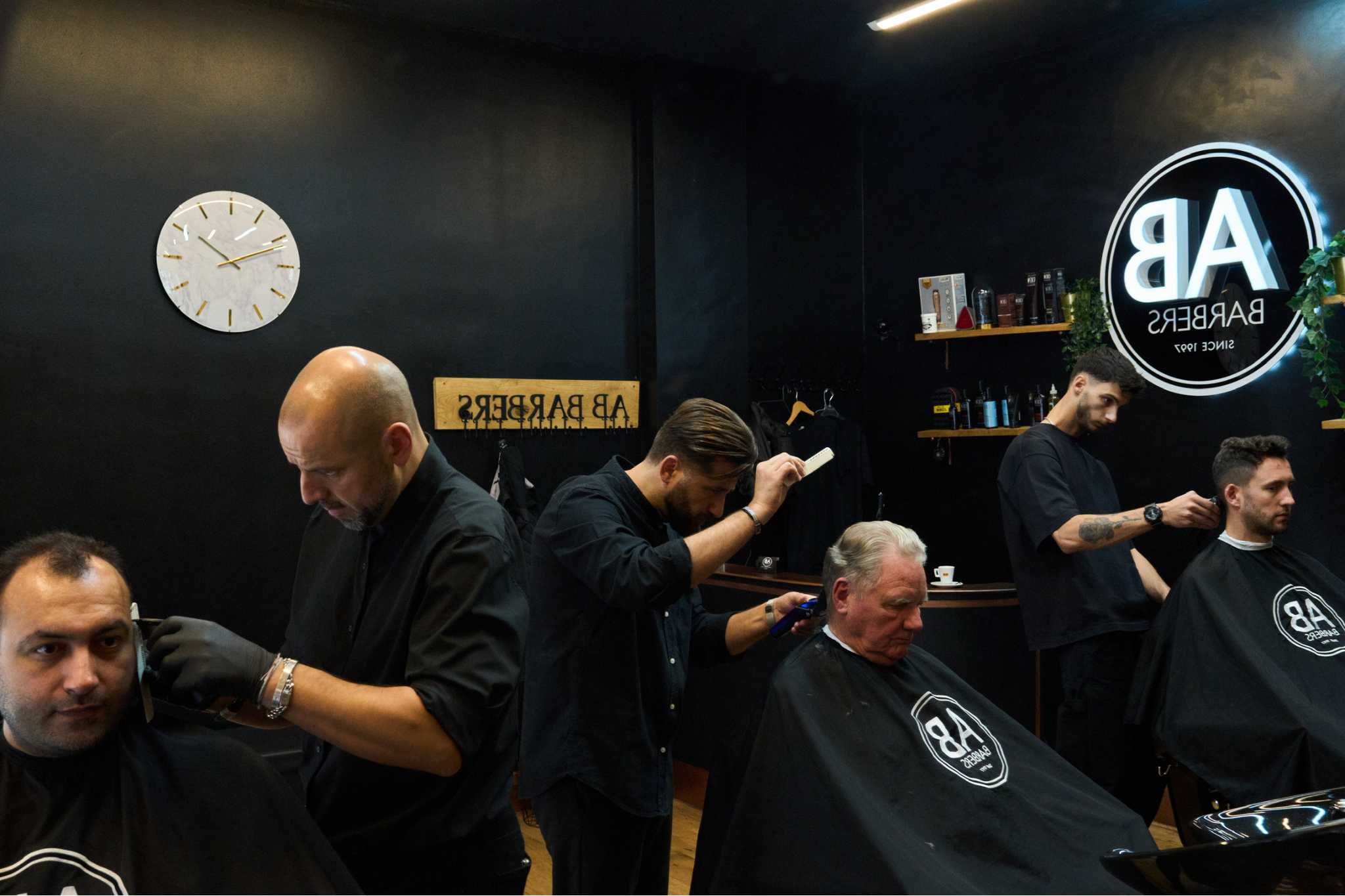 Barbershop full of people