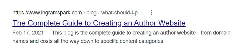 example of a meta description ranking in google for author website seo