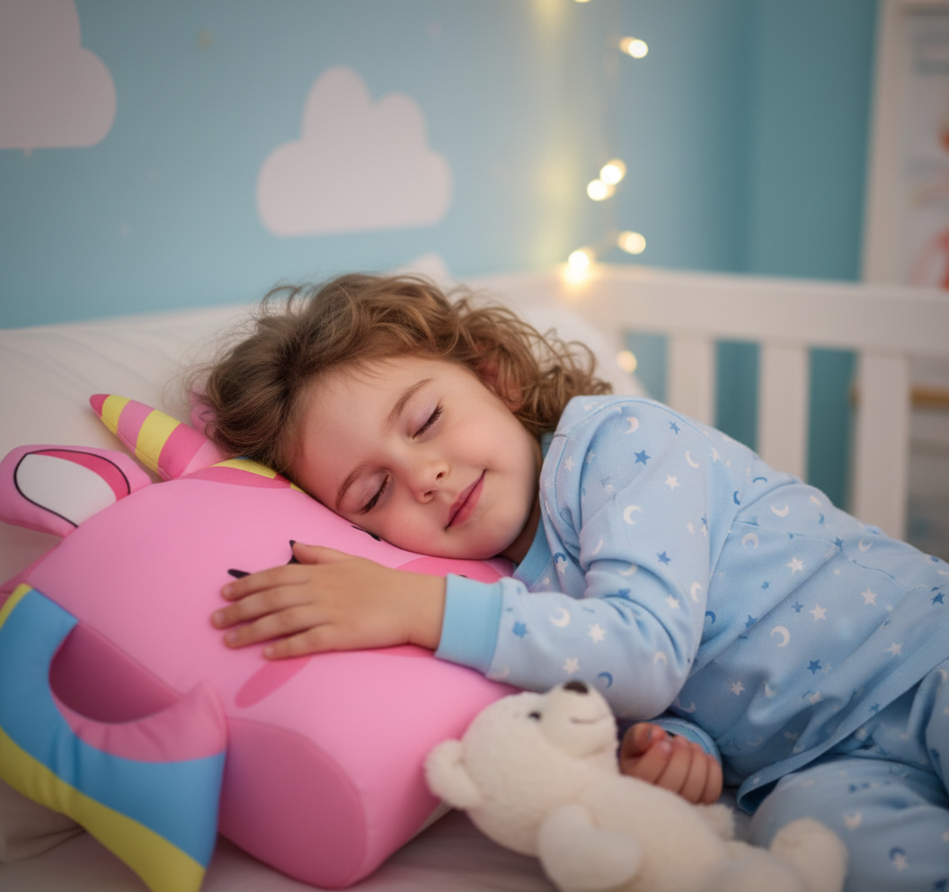 Enfant apaisé avec oreiller